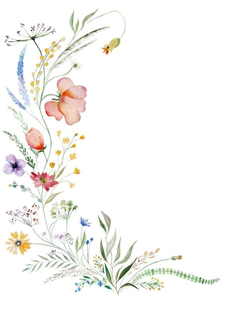 Watercolor Flower Boarder, Flower Border Watercolor, Watercolour Flower Border, Flower Frame Watercolor, Flowers Invitation Template, Watercolour Invitations, Watercolor Flower Border, Flower Boarder, Wildflowers Illustration