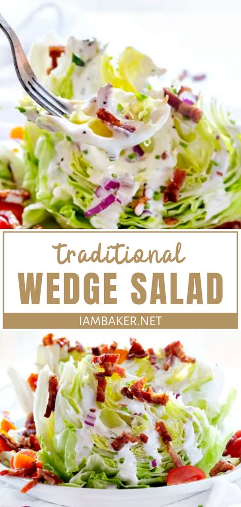 Impress your mom with a traditional homemade food this Mother's Day! Wedge Salad is light and refreshing, topped with bacon, tomatoes, and homemade croutons. An easy recipe you can serve for lunch or dinner on Mother's Day! Pin this for later! Lettuce Wedge Salad, Wedge Salad Recipes, Blue Cheese Crumbles, Lettuce Salad Recipes, Resep Pasta, Group Food, Homemade Croutons, Mothers Day Dinner, Resep Salad