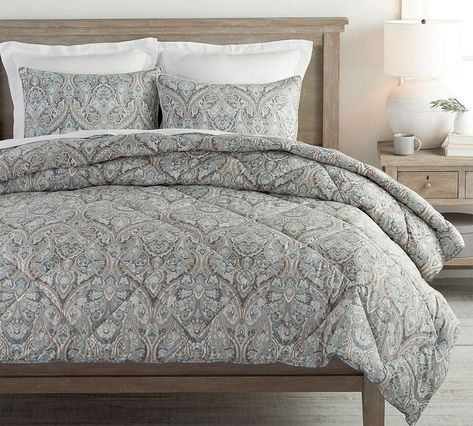 Reminiscent of Renaissance paisleys, our elegant Mackenna bedding features classic teardrop shapes intertwined with elaborate florals and swirling forms. Made of 100% cotton percale with polyester batting. A percale weave is noticeably denser and wears well over time. Compare Our Fabrics click here Comforter and sham reverse to the same design. Sham has envelope closure. STANDARD 100 by OEKO-TEX(R) certified. Tested in an independent lab and verified to be safe from over 350 harmful substances. Panda Project, Savannah House, Soho Apartment, Parlor Room, Linen Comforter, Down Comforters, Printed Bedding, Floral Patchwork, Cotton Comforters