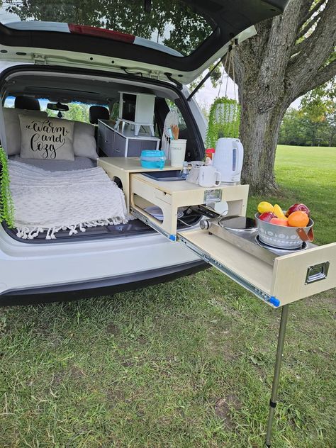 SHIWAGIN Overland Kitchen, Vehicle Camping Table with Drawer, for SUV/Trunk Bed/Storage, for up to 2 Burners Camp Stove, Folding, pullout, Pull Out : Amazon.ca: Electronics Suv Kitchen, Overland Kitchen, Trunk Bed, Rooftop Tent Camping, Honda Element Camper, Camp Kitchen Box, Vehicle Camping, Camper Build, Van Bed