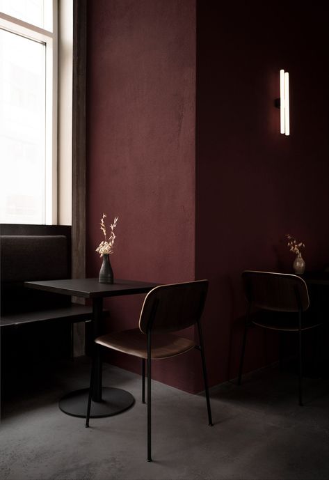 Norm Architects completes warm and tactile interior for Copenhagen restaurant Café Interior, Black House Interior, Burgundy Walls, Wine Bar Restaurant, Ray Lamontagne, Contemporary Building, Norm Architects, Design Apartment, Dark Interiors