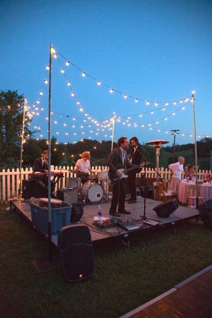 Outdoor Band Stage, Live Band Wedding Stage, Live Music Wedding Receptions, Wedding Music Band Stage, Band Setup Stage, Outdoor Wedding Stage Ideas, Wedding Areas Outdoor, Live Music At Wedding, Backyard Stage For Band