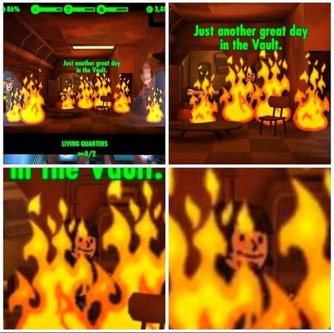 This is fine | Fallout | Know Your Meme Humour, Fallout 4 Funny, Fallout Four, Fallout Meme, Fallout Funny, Video Game Logic, Fallout Shelter, Fallout Game, Fallout Art