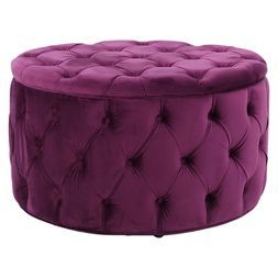 Zelfa New Velvet Ottoman - Christopher Knight Home Purple Ottoman, Red Ottoman, Round Tufted Ottoman, Purple Chair, Stylish Ottomans, Ottoman Coffee, Velvet Ottoman, Tufted Ottoman, Cocktail Ottoman