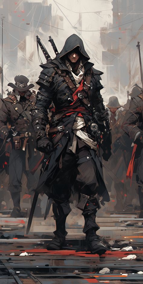 Modern Assassin Art, Assassins Creed Character Art, Scifi Swordsman, Anime Assassin Guy, Fantasy Assassin Art, Assassin Creed Wallpaper, Assassins Creed Concept Art, Assassin Oc Male, Pirate Assassin