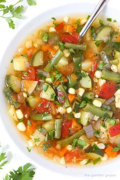 Garden Vegetable Soup Vegetable Soup Easy, College Cookbook, Garden Grazer, Garden Vegetable Soup, Veggie Soup Recipes, Vegetables Soup, Veggie Diet, Lentil Vegetable Soup, Favorite Soups