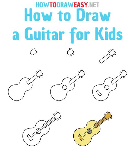 How to Draw a Guitar Step by Step #Guitar #GuitarDrawing #EasyDrawing #Drawing #Musical #Music #Instrument #HowtoDraw #StepbyStep #DrawingArt #DrawingforKids How To Draw A Guitar Easy, How To Draw Instruments, How To Draw Music, How To Draw A Guitar, Draw A Guitar, Elementary Drawing, Musical Instruments Drawing, Guitar Drawing