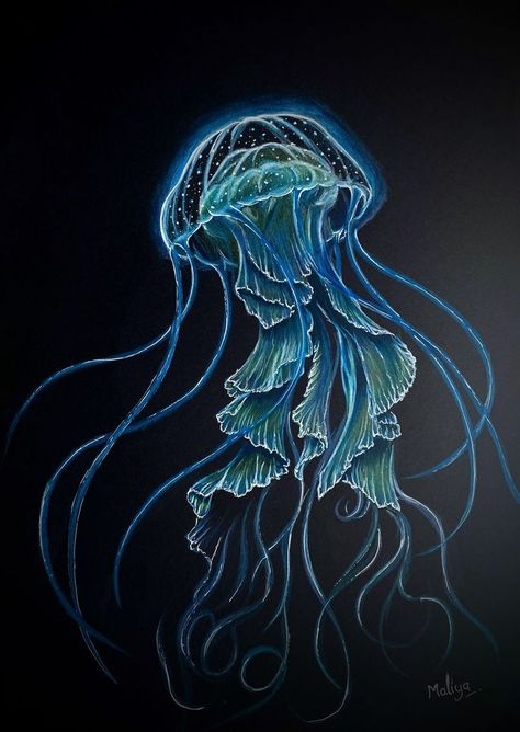 Aesthetic Paintings Ideas, Jellyfish Painting Acrylic, Canvas Paint Ideas, Aesthetic Paintings, Jellyfish Drawing, Jellyfish Painting, Paintings Ideas, Black Paper Drawing, Jellyfish Art