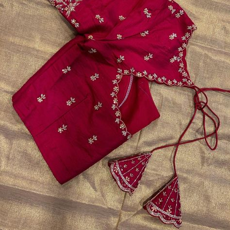 Minimal Blouse Work Designs, Pink Blouse Embroidery Designs Simple, Maroon Work Blouse, Red Color Blouse Maggam Work, Low Cost Aari Work Blouse, Simple Blouse Embroidery Designs Latest, Blouses Work Designs Latest, Maroon Color Blouse Design, Zardosi Simple Work Blouses