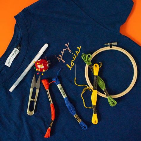 Embroidery On a T-Shirt: How to Stitch on Stretchy Fabric - Jenny Lemons Running Stitch, Embroidery Workshop, How To Stitch, Hair Claws, Fun Gifts, Creative People, Hair Claw, Needle And Thread, Stretchy Fabric
