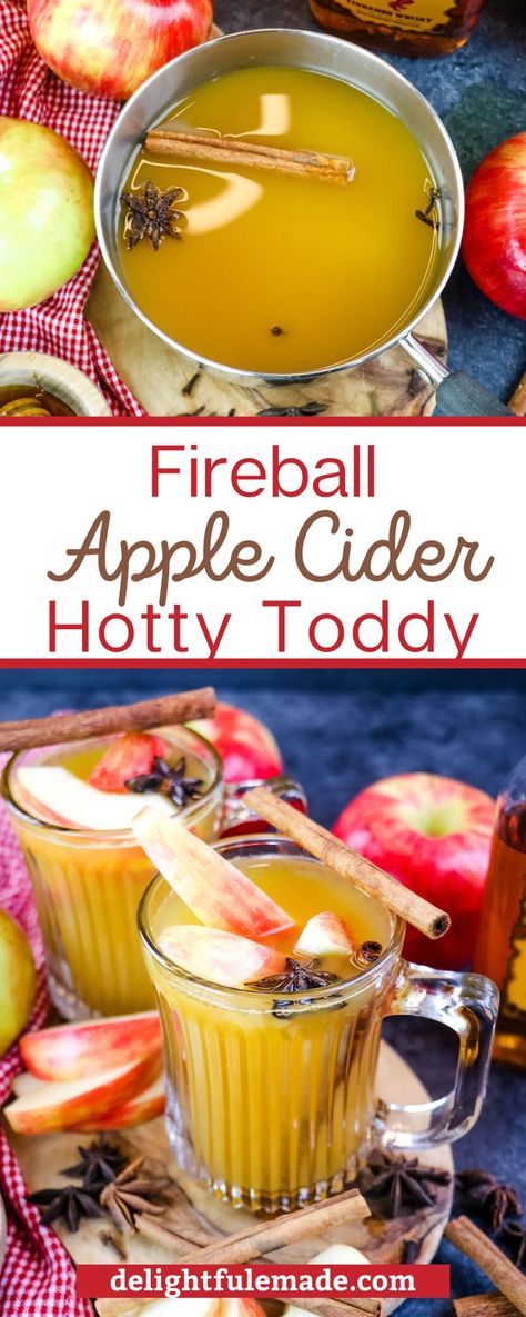 Fireball Hot Toddy, Fireball Apple Cider, Cider Alcohol Drinks, Apple Cider Alcohol, Fireball Drinks Recipes, Hot Toddy Recipe For Colds, Apple Cider Whiskey, Cider Drink Recipes, Cold Apple Cider