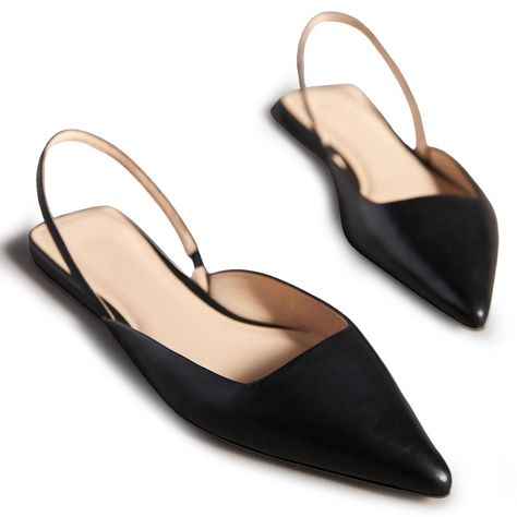 PRICES MAY VARY. Pointy toe Slip-on closure Backstrap mules Stretchy slingback design Animal friendly faux leather Not only do these slingback flats exude style, but they also prioritize comfort. The cushioned insole provides excellent support and helps reduce fatigue, making them ideal for long hours of wear. Whether you're running errands, attending meetings, or going out for a night on the town, these mules flats will keep your feet comfortable and happy. Womens Black Flat Dress Shoes, Trendy Professional Shoes, Flats For Short Women, Classy Flats For Women, Closed Toe Dress Shoes Womens, Women Professional Shoes, Black Slingback Flats Outfit, Office Shoes For Ladies, Old Money Flats