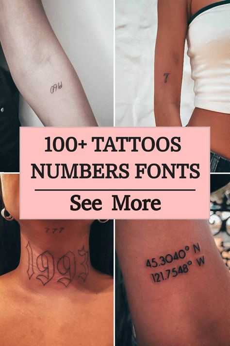 100+ Tattoos Numbers Fonts Zip Code Tattoo Ideas, Pretty Number Tattoos, Best Placement For Number Tattoos, Best Number Fonts For Tattoos, Name And Birthdate Tattoo Ideas, Name And Birthday Tattoos For Women, Mixed Font Tattoo, Fonts For Numbers Tattoo, Numeral Number Tattoo Ideas