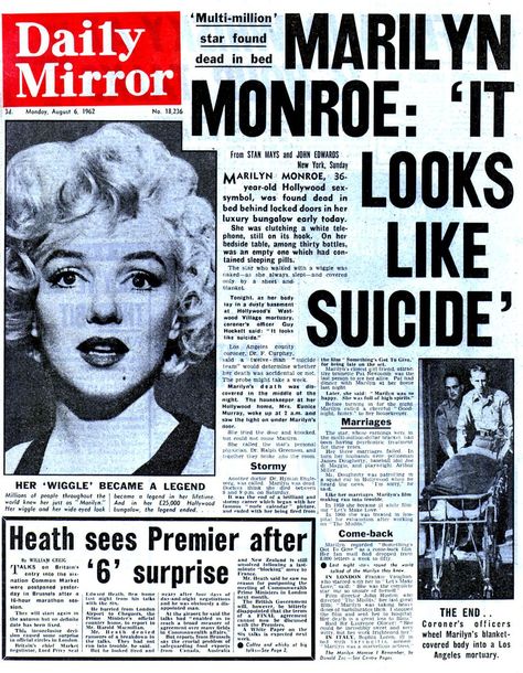 Newspaper Front Pages, Newspaper Headlines, Historical Newspaper, Vintage Newspaper, Newspaper Article, Marilyn Monroe Photos, Old Newspaper, Daily Star, Marylin Monroe