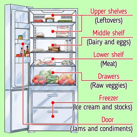 Functional Fridge Organization, Organisation, Stock Refrigerator Ideas, Organize Small Refrigerator, Organize French Door Refrigerator, Fridge Organization Small Refrigerators, Fridge Organization Side By Side, Refrigerator Cleaning Hacks, Frigerator Organization Kitchen