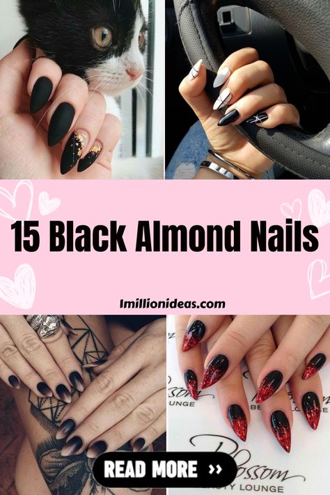 The end of the year is near. When Halloween comes, we will have only 2 months left to solve all of the… Almond Nails Black, Black Almond Nail Designs, Almond Nails Design, Black And Nude Nails, Black Acrylic Nail Designs, Almond Nail Designs, Almond Shaped Nails Designs, White Almond Nails, Black Almond Nails