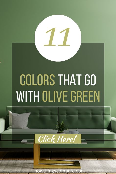 Colors That Goes With Olive Green, Complementary Colors To Olive Green, Olive Green Goes With What Color, Olive Green Basement, Color Wheel Olive Green, Olive Green Neutral Living Room, Wall Colors For Green Couch, Shades Of Green Decor, Paint Colors For Olive Green Couch