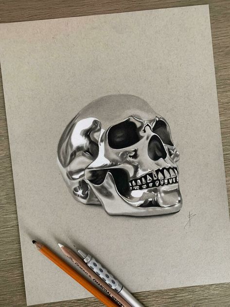 Metal Drawing, Realistic Pencil Drawings, Skulls Drawing, Art Drawings Sketches Pencil, Drawing Drawing, Easy Doodle Art, Art Painting Gallery, Skull Drawing, Realistic Art