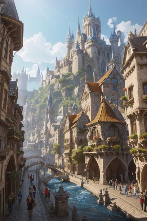 Fantasy Capital City Art, Worldbuilding Inspiration Fantasy Art, Fantasy World Art City, Massive Fantasy City, Northern City Fantasy Art, Dragon City Fantasy Art, Steampunk Medieval City, Steampunk Futuristic City, City On A Hill Art