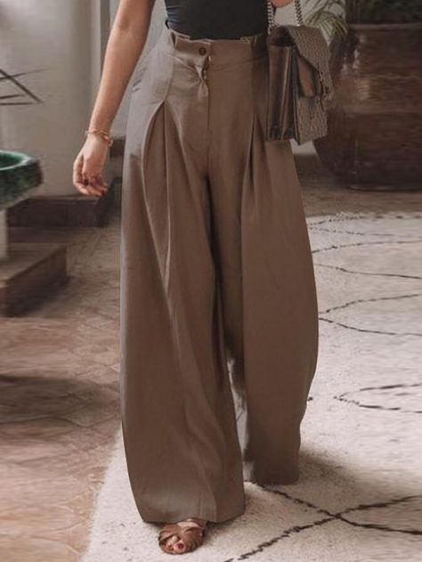 Women Cotton Pleats Elastic Waist Loose Casual Wide-Legged Pants with Side Pockets Edgy Outfits, Rustic Outfits, Mode Costume, Casual Wide Leg Pants, Wardrobe Outfits, Fall Fits, Pantalon Large, Estilo Retro, Cute Summer Outfits