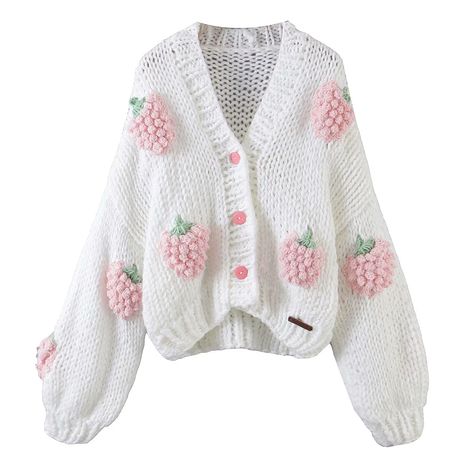 Cardigan Au Crochet, Pull Crochet, Chunky Knitwear, Crochet Cardigan Sweater, Puff Long Sleeves, Chunky Knit Cardigan, Crop Top Sweater, Really Cute Outfits, Kawaii Clothes