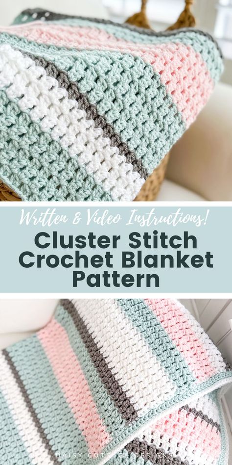 Motifs Afghans, Crochet Cluster Stitch, Crochet Blanket Tutorial, Crochet Unique, Modern Crochet Blanket, Crochet Throw Pattern, Confection Au Crochet, Crochet Blanket Pattern Easy, Crochet Afghan Patterns Free