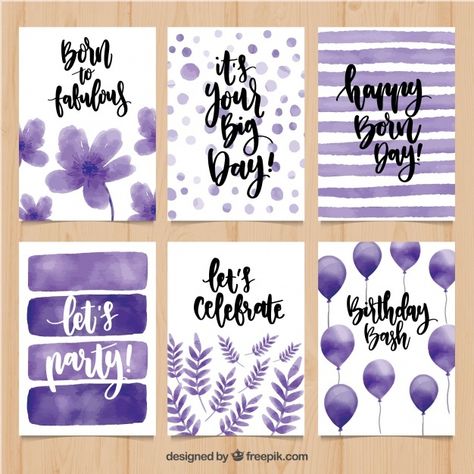 Birthday Card With Watercolor, Purple Birthday Card, Kartu Ulang Tahun Diy, Birthday Canvas, Creative Birthday Cards, Birthday Painting, Watercolor Birthday Cards, Birthday Card Drawing, Pola Bordir