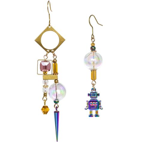 PRICES MAY VARY. Steampunk-inspired design with industrial detailing for a unique and eye-catching style A great gift idea for fans of steampunk, industrial style, and unique jewelry pieces. Handmade jewelry crafted with mismatched robot charms and glass balls for added flair. Dangle earrings for women that make a statement and add to any outfit. Made with high-quality brass for durability and long-lasting wear EARRING SIZE: earrings are 3.7、2.7inch in length.a pair Weight 9.1g. Introducing our Sterling Silver Earring Set, Mismatched Earrings Ideas, Dnd Jewelry, Beadwork Projects, 60s Earrings, Crazy Earrings, Asymmetric Earrings, Mismatch Earrings, Found Object Jewelry