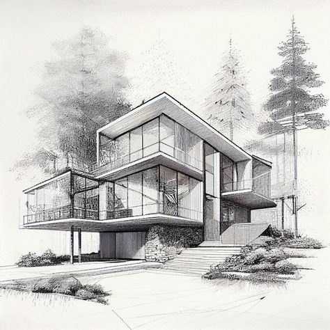 Dream House Drawing Sketch, Dream House Drawing, Simple House Drawing, House Design Drawing, Aesthetic Sketch, Architecture Jobs, Dream House Aesthetic, Plan Sketch, Architectural Floor Plans