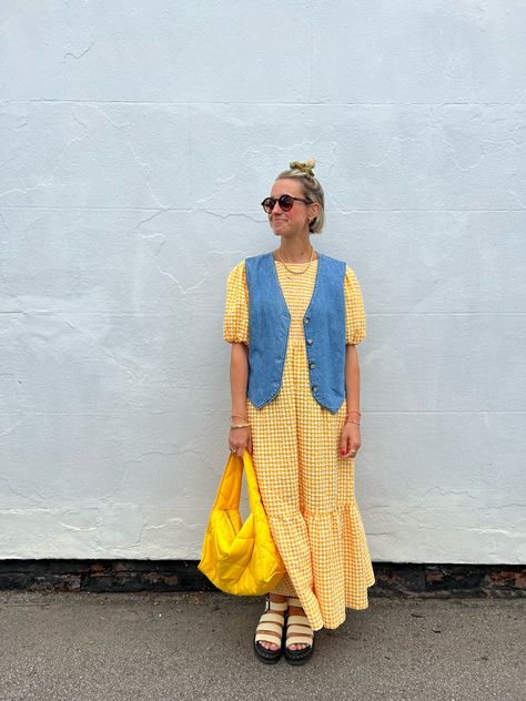 Search: denim waistcoat (5) curated on LTK De Stijl, Groovy Style Fashion, Waistcoat Dress Outfit, Summer Waistcoat Outfit, Waistcoat And Dress, Waistcoat Over Dress, Colorful Sweater Vest, Styling Waistcoat Women, Oversized Waistcoat Outfit