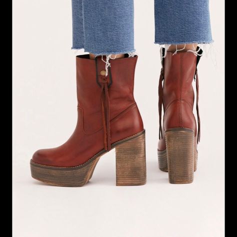 Free People’s Sammi Platform Boot. New! Still In Box. Dark Red/Rust Color. Fabulous Platform Height Creates Endlessly Long Slim Legs! Red Boots, Free People Shoes, Aesthetic Shoes, Rust Color, Platform Boots, Fit Inspo, Slim Legs, Fitness Inspo, Dark Red