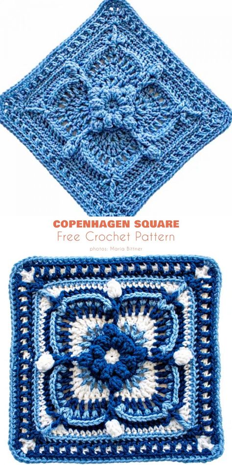 Crochet Square Ideas and Free Crochet Patterns - Your Crochet 9 Inch Granny Square Free Pattern, Crochet Large Squares Pattern Free, Granny Squares One Color, Square Mandala Crochet Free Pattern, Square Mandala Crochet, 12x12 Crochet Square Patterns, Italian Crochet Patterns, Crochet Square Motifs Free Pattern, Crochet Afghan Patterns Free Easy Granny Squares