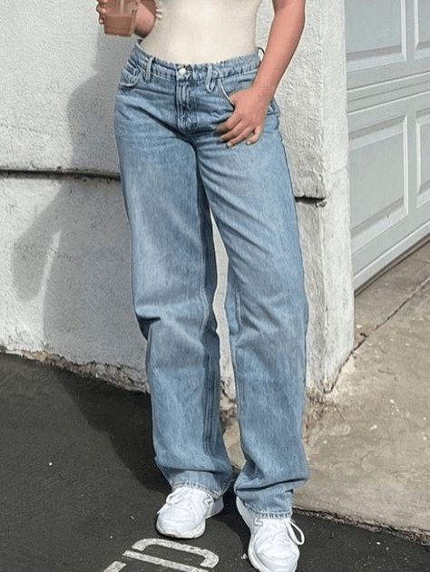 Women's Casual Loose High Waist Solid Straight Wide Leg Jeans Multi Belt, Stockholm Aesthetic, Y2k Fabric, Boyfriend Jeans Style, Jeans Online Store, Boyfriend Cut, Ootd Outfits, Jeans Online, Crop Top Blouse