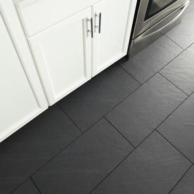 Dark Gray Bathroom Floor Tile, Slate Bathroom Floor, Slate Floor Kitchen, Black Slate Floor, Dark Tile Floors, Black Slate Tiles, Transitional Tile, Slate Tile Floor, Black Floor Tiles