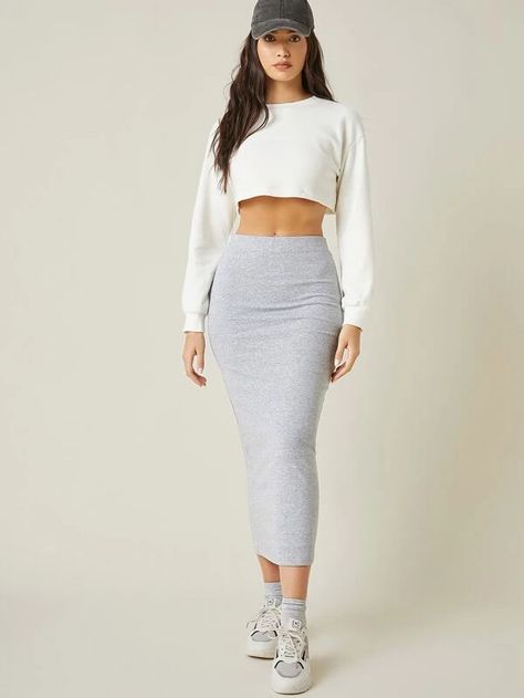 Black Friday 2020 | Solid High Waist Skirt | SHEIN USA Long Pencil Skirt Outfits, Long Bodycon Skirt, Long Tight Skirt, Women Basics, Pencil Skirt Outfits Casual, Tight Skirt Outfit, Bodycon Skirt Outfit, Skirt Outfit Casual, Bodycon Maxi Skirt