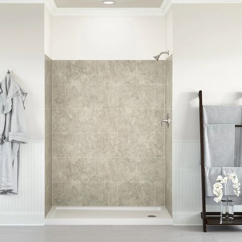 Shower Wall Kits, Bathroom Wall Panels, Shower Wall Panels, Shower Walls, Diy Shower, Traditional Tile, Allen Roth, Shower Surround, Shower Remodel