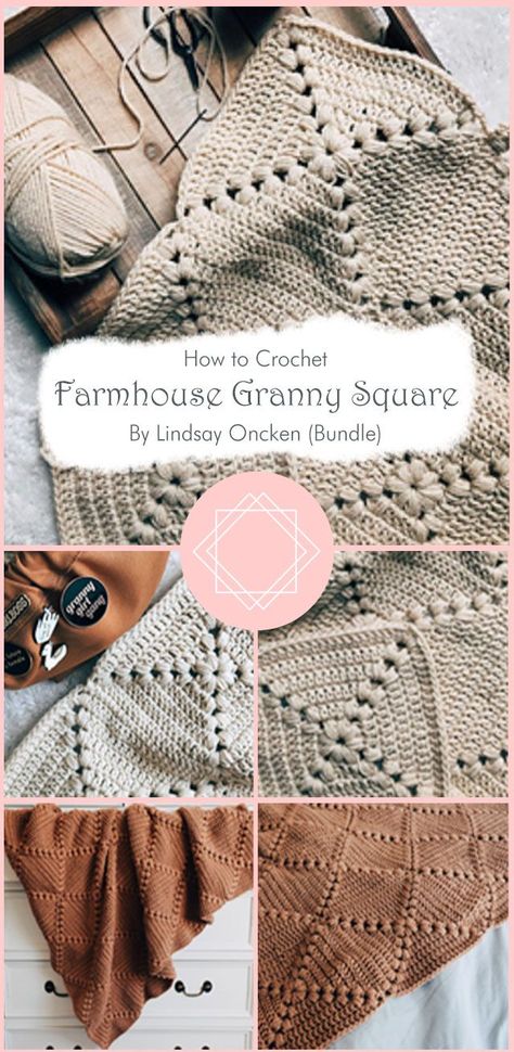 Take your crocheting to the next level and learn a new technique with this granny square craft pattern bundle. Inside you’ll find the Farmhouse Granny Square pattern by Lindsay Oncken and two other easy granny square patterns to help your skills develop. Farmhouse Granny Square, Rectangular Granny Square, Blanket Crochet Ideas, Crochet Edging And Borders, Granny Rectangle, Granny Square Blanket Crochet, Square Blanket Crochet, Granny Square Ideas, Granny Square Pattern Free