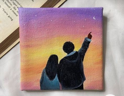 Mini Canvas Couple Painting, Friendship Canvas Painting, Couple Painting Easy, Romantic Paintings Easy, Painting For Bf, Mini Canvas Art For Boyfriend, Painting For Boyfriend, Paintings Of People, Couples Canvas Painting