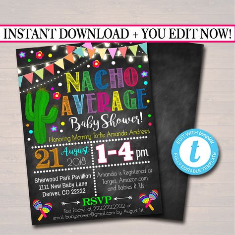 Nacho Bar, Sprinkle Party, Chalkboard Printables, Thrifty Thursday, Mexican Party Theme, Baby Shower Invitaciones, College Graduate, Invitation Text, Fiesta Baby Shower