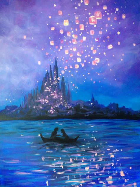 Guilty pleasure: tangled fan art  "The new dream" (I see the light) Nicole Kardaras 2015  Acrylic on canvas Tangled Poster, Tape Drawing, Tangled Painting, Rhinestone Canvas, Dunia Disney, Tangled Lights, Free Poster Printables, Disney Canvas Art, Foto Disney