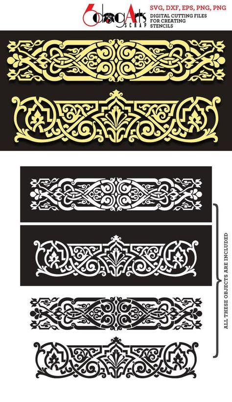 Ornament Stencil, Drawers Ideas, Decorate Furniture, Border Stencil, Boarder Designs, Leather Tooling Patterns, Tooling Patterns, Plastic Stencil, Stencil Templates