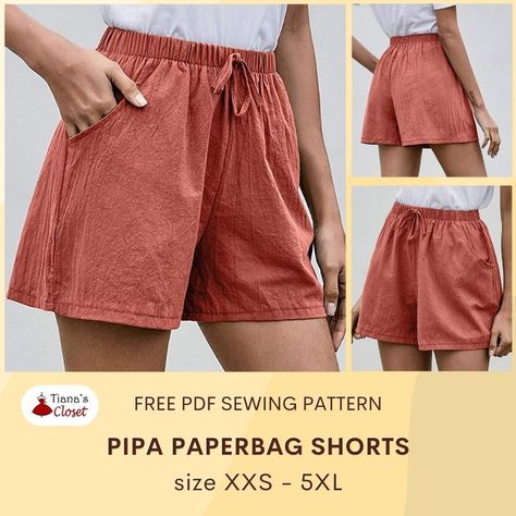 Baggy Shorts Sewing Pattern, Simple Shorts Pattern Free, Floral Sewing Projects, Pdf Free Pattern Sewing, Shorts Pattern Sewing Free, Shorts Sewing Pattern Free Womens, Elastic Shorts Pattern, Sewing Patterns Free Shorts, Plus Size Shorts Sewing Pattern