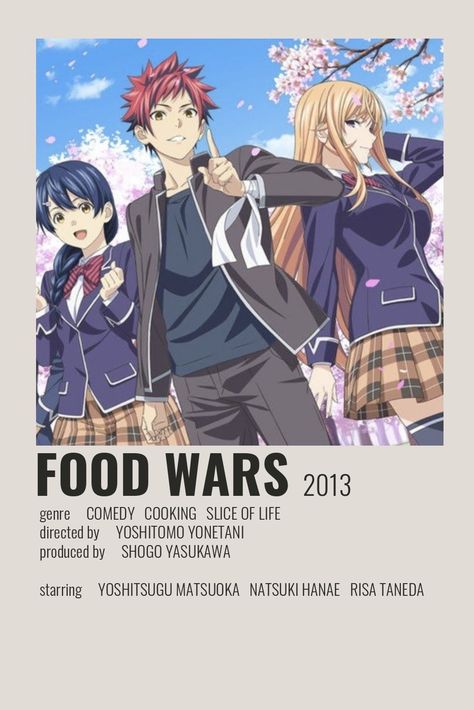 Alternative Anime Posters, Anime Poster Prints Aesthetic, Food Wars Poster, Anime Info Cards, Anime Polaroid Poster, Anime Posters Minimalist, Food Wars Anime, Anime Polaroid, Alternative Food