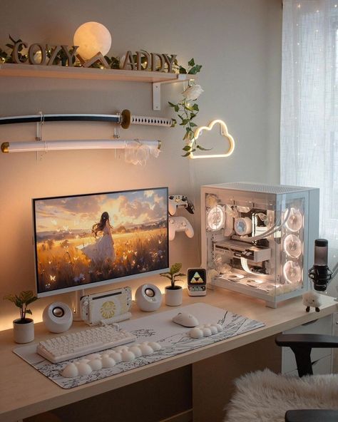 All Posts • Instagram Girly Gaming Setup, Nice Desk, Games Room Inspiration, Bilik Idaman, Ideas Habitaciones, Cozy Gaming, Cozy Desk, Pc Build, Gamer Room Decor