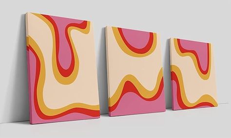 Amazon.com: LiTiu Trendy Hippie 70s Abstract Curve Wave Pattern Aesthetic Pink Framed Wall Art Canvas Prints Decor,11''x 14'' Set of 3, Bohemia Artwork Girls Women Gifts Decorations for Home Bedroom Living Room: Posters & Prints