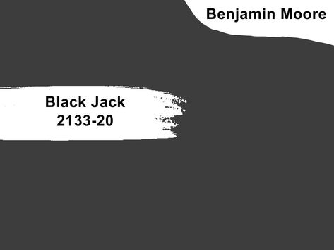 With blue undertones and hints of purple, Benjamin Moore Black Jack not only gives the boldness of black, it also adds the calm vibe of blue. The brand describes it as a straightforward black that can deliver a graphic punch to any space. What better way to implement this bold statement than using it on your front door? Black Jack Benjamin Moore, Benjamin Moore Black Jack, Benjamin Moore Black Satin, Benjamin Moore Jet Black, Benjamin Moore Black, Black Paint Colors, Dark Gray Paint Colors, Tan Paint Colors, Navy Blue Paint Colors