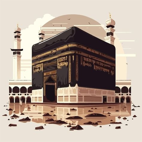 Kaaba Aesthetic Painting, Ghilaf E Kaaba Painting, Kabaa Drawings, Makkah Illustration, Kaaba Sketch, Islamic Illustration Art, Kaba Art, Mecca Illustration, Kaaba Drawing