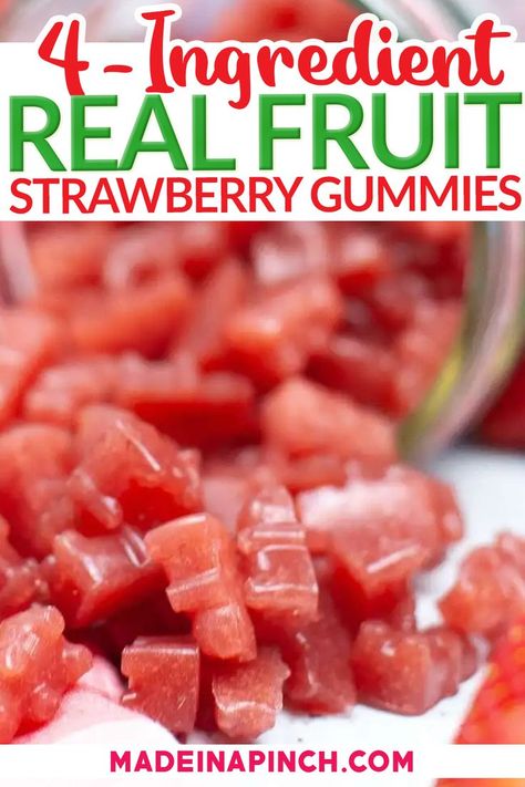 Strawberry Gummies, Strawberry Snacks, Homemade Gummies, Homemade Fruit Snacks, Healthy Fruit Snacks, Retro Desserts, I Lost 100 Pounds, Gummies Recipe, Healthy Homemade Snacks