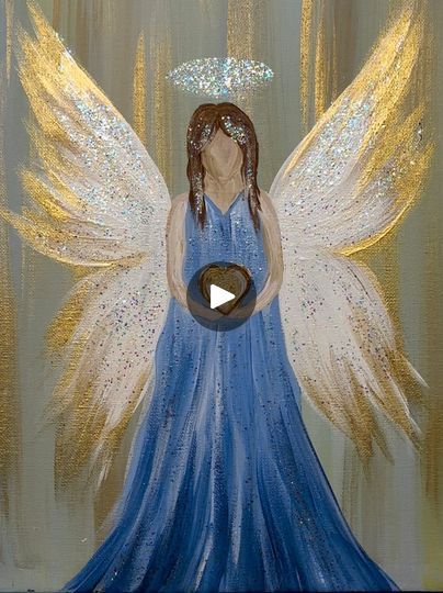 Beginner Angel Painting 😇 | For all those who reached out and asked for an angel, here is an easy painting with some shiny details! ✨😇 Beginner Painting Supplies list: Apple Barrel... | By Emily Seilhamer Art Painting Supplies List, Mod Podge Glitter, Table Easel, Metallic Gold Paint, Acrylic Paint Brushes, Apple Barrel, Canvas Drawings, Acrylic Craft Paint, Easy Painting