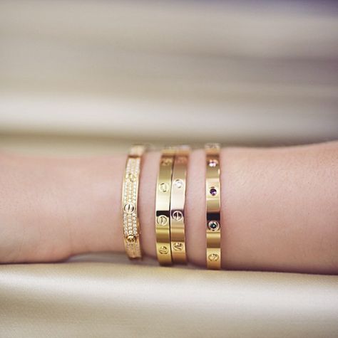 Multiple Cartier LOVE bracelets Cartier Stack, Bracelet Cartier, Cartier Gold, Cartier Bracelet, Expandable Bangle Bracelet, Handmade Leather Bracelets, Arm Jewelry, Special Necklace, Handmade Bangles